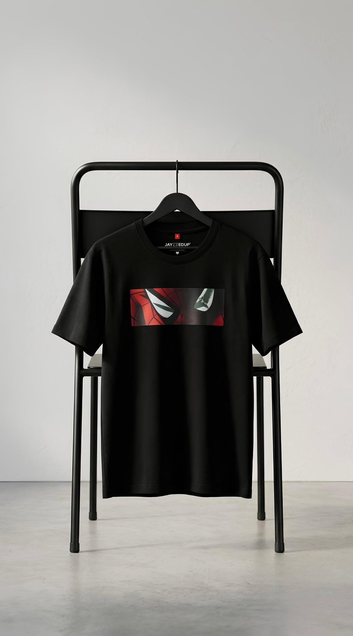 Black oversized T-shirt featuring a minimal rectangular split-face graphic on premium French Terry cotton.