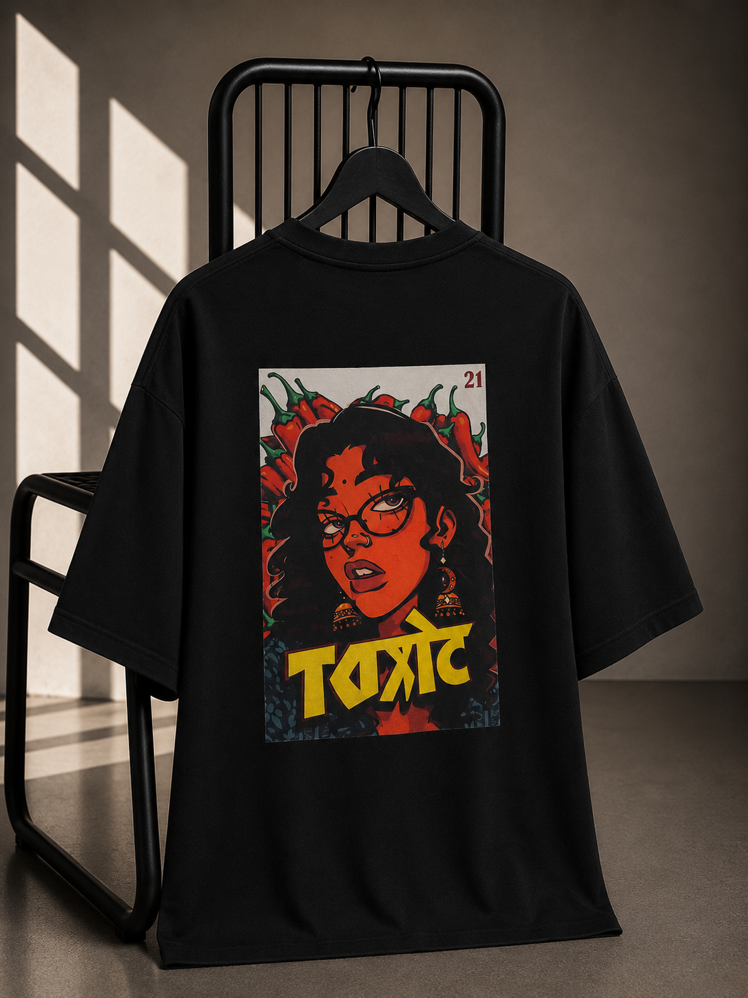 Black oversized unisex T-shirt featuring a bold vintage-inspired Toxic graphic artwork on premium 180 GSM bio-washed cotton.