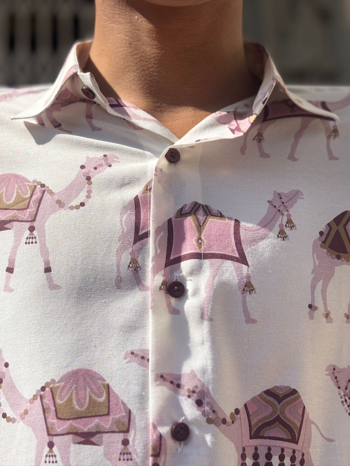 Camel print collared shirt by Jayzzedup
