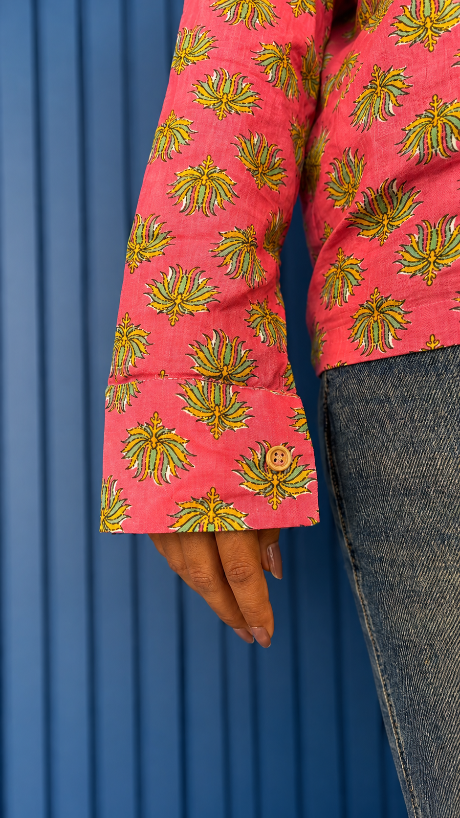 Floral full sleeve shirt paired with denim jeans
