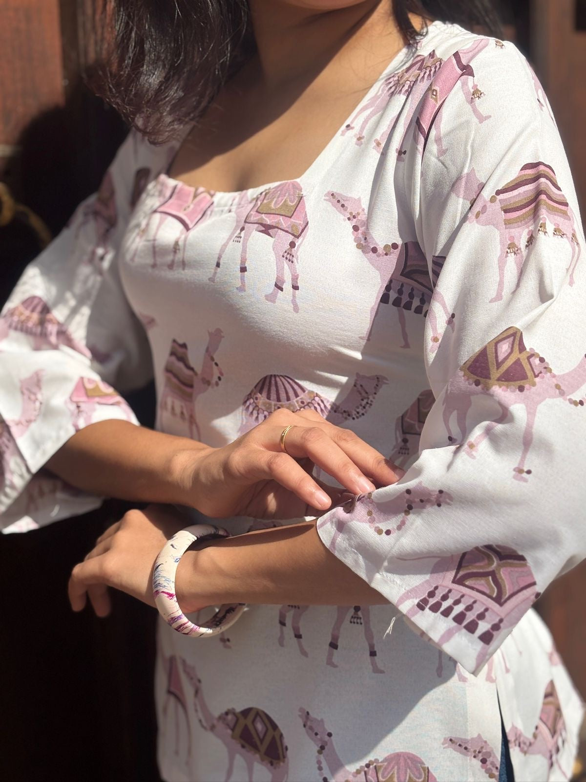 Maru square neck bell sleeve short kurti