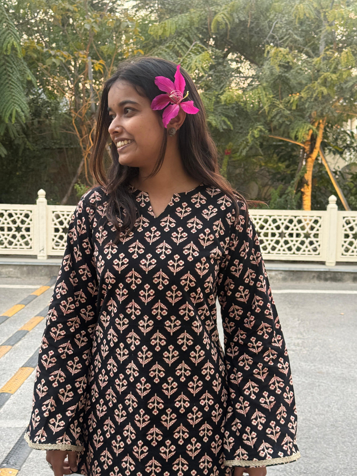 Model wearing Meher bell sleeve kurti