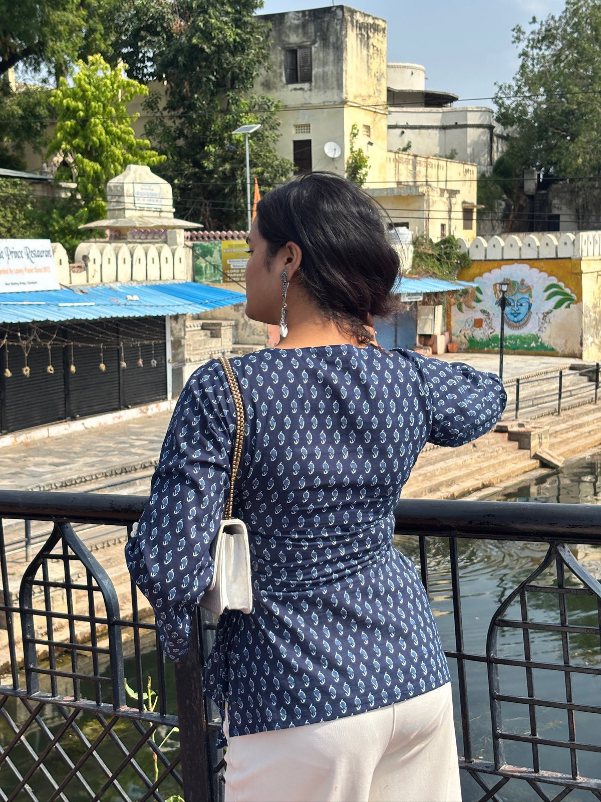 Back view of Neer Bell Sleeve Square Neck Short Kurti