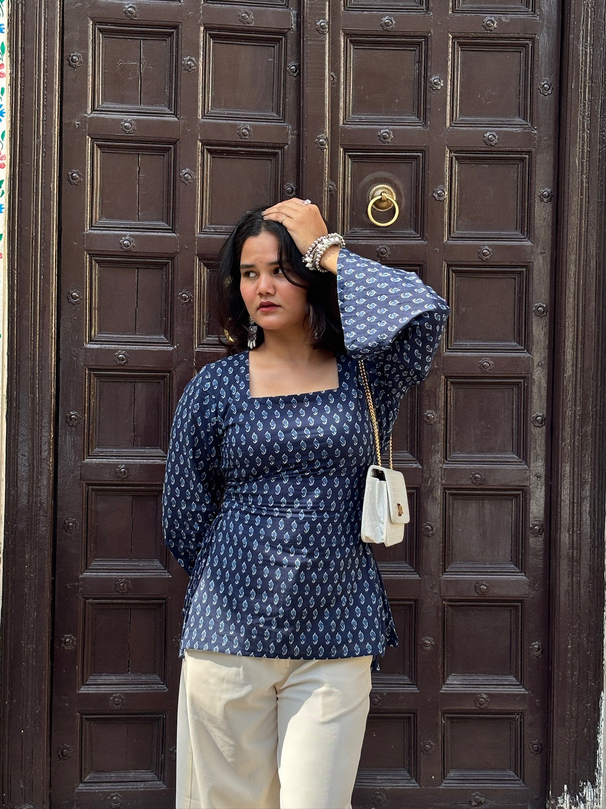 Neer Bell Sleeve Square Neck Short Kurti for Women by Jayzzedup
