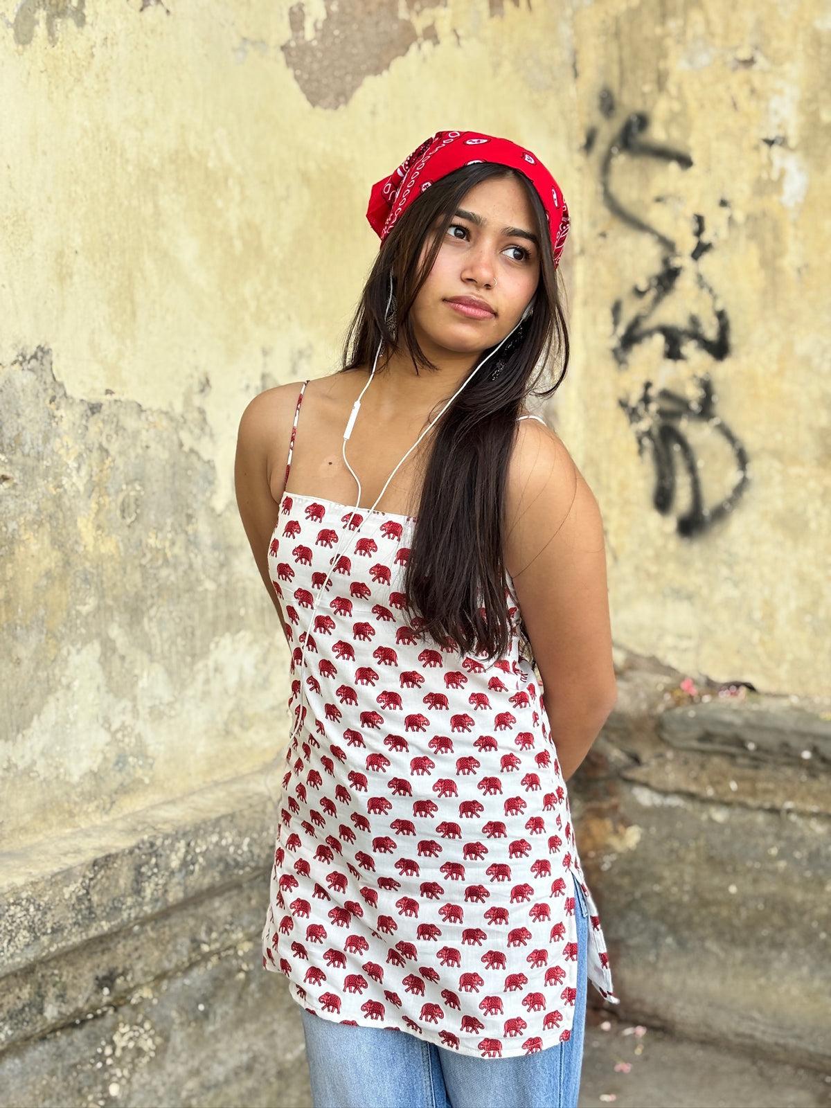 Raspberry Elephant Print Top and Short Kurti for Women by Jayzzedup