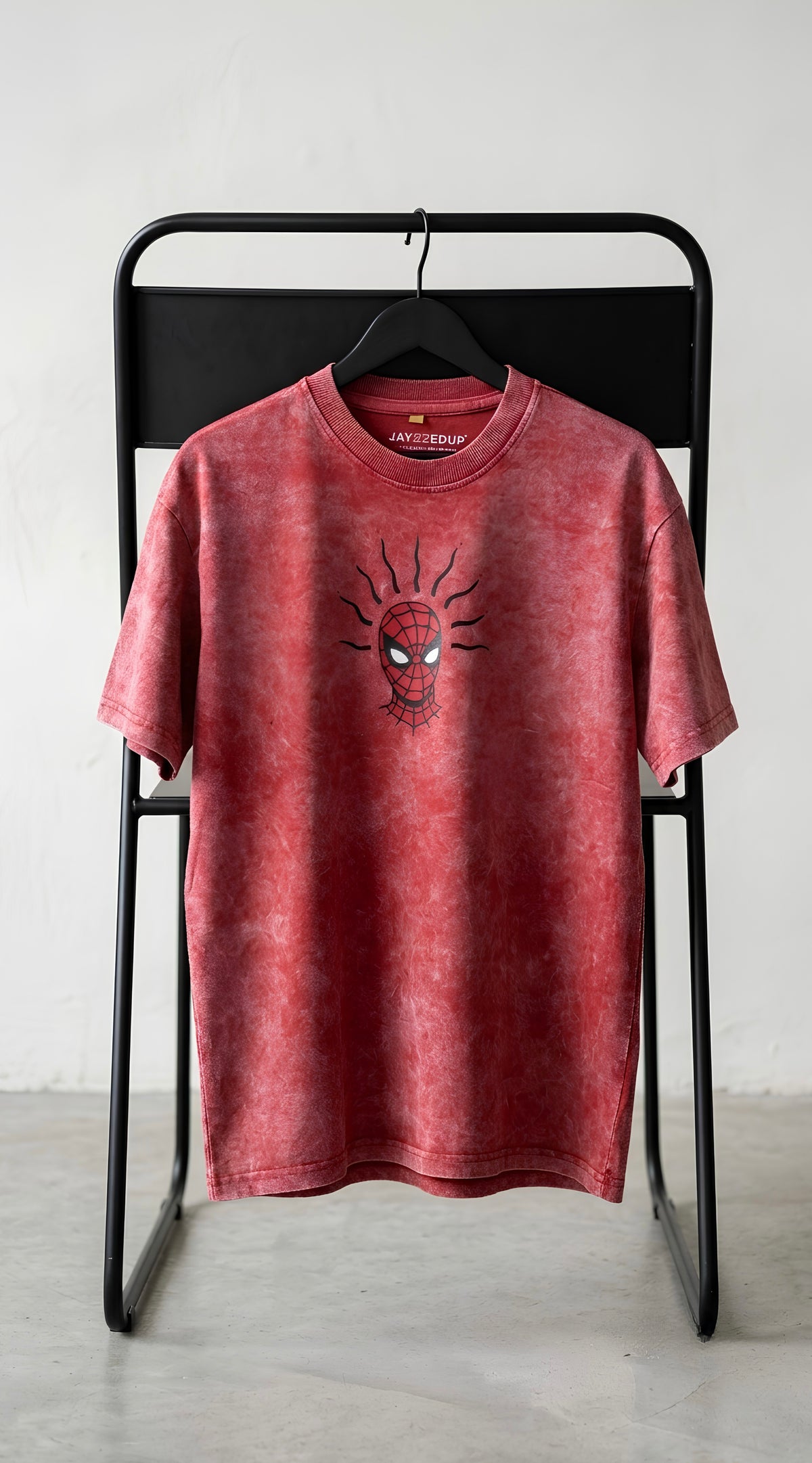 Red vintage wash oversized T-shirt featuring a minimal chest graphic on premium acid wash French Terry cotton.