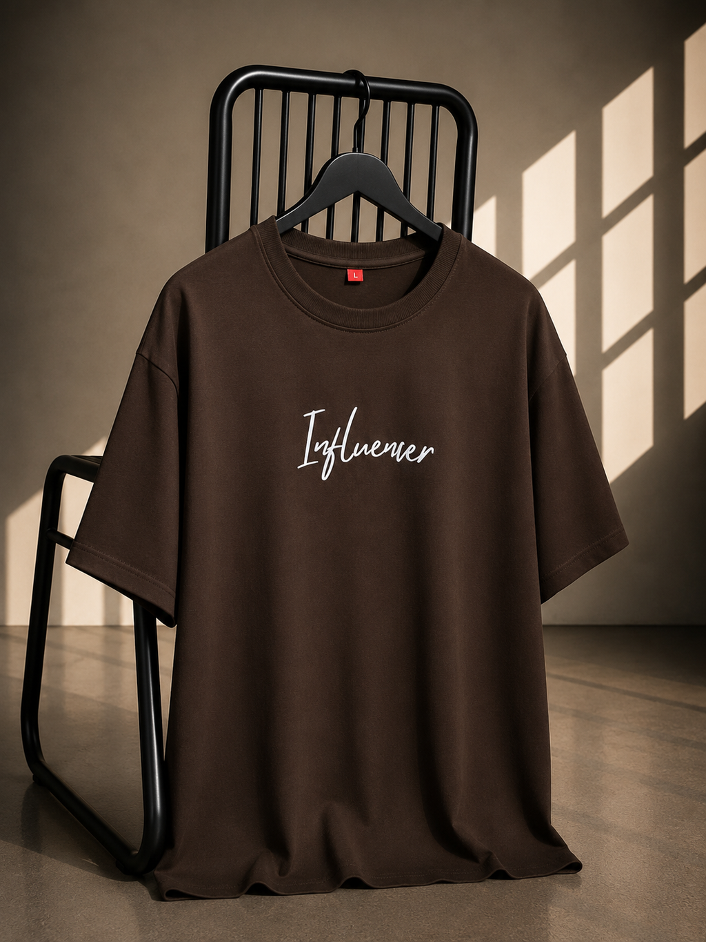 
Bad Influencer oversized brown unisex graphic T-shirt made from bio-washed French Terry cotton by Jayzzedup